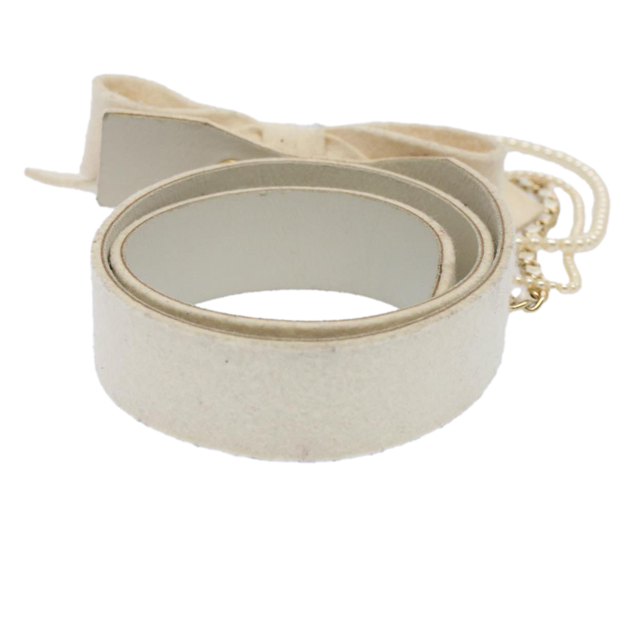 CHANEL Pearl Belt Wool 80/32 37.4"" White CC Auth bs9177