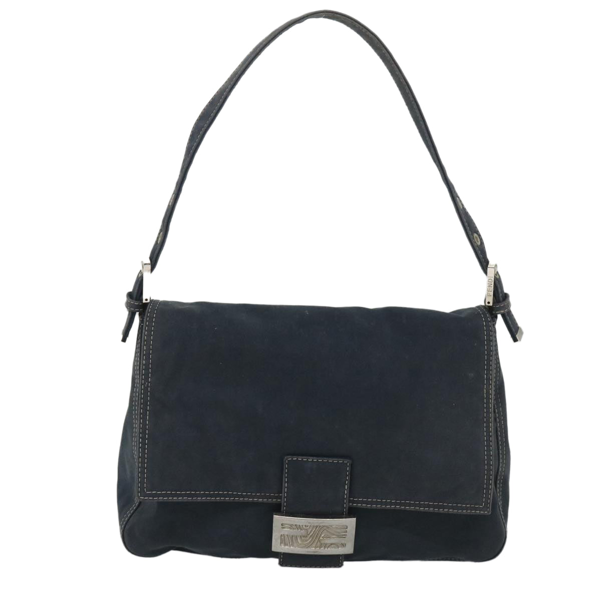 FENDI Mamma Baguette Shoulder Bag Canvas Navy Auth bs9180