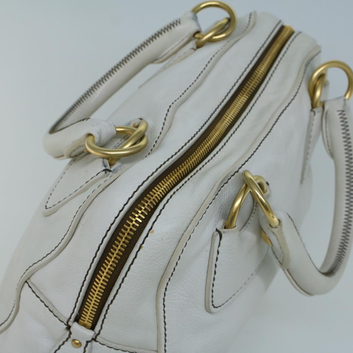Miu Miu Hand Bag Leather White Auth bs9198