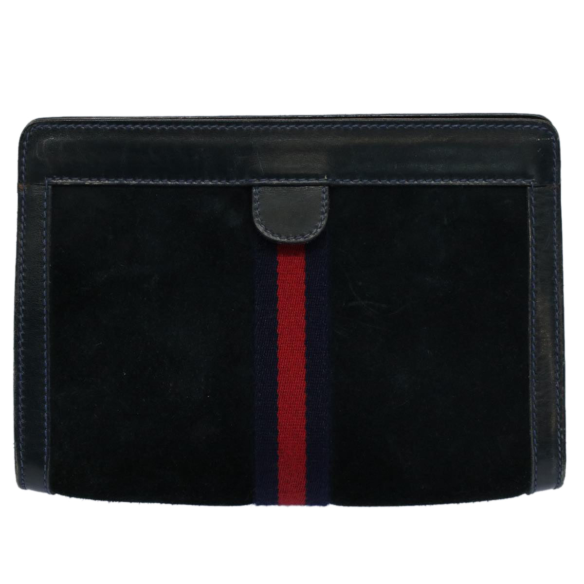 GUCCI Sherry Line Clutch Bag Suede Black Red Navy 37 014 2126 Auth bs9200