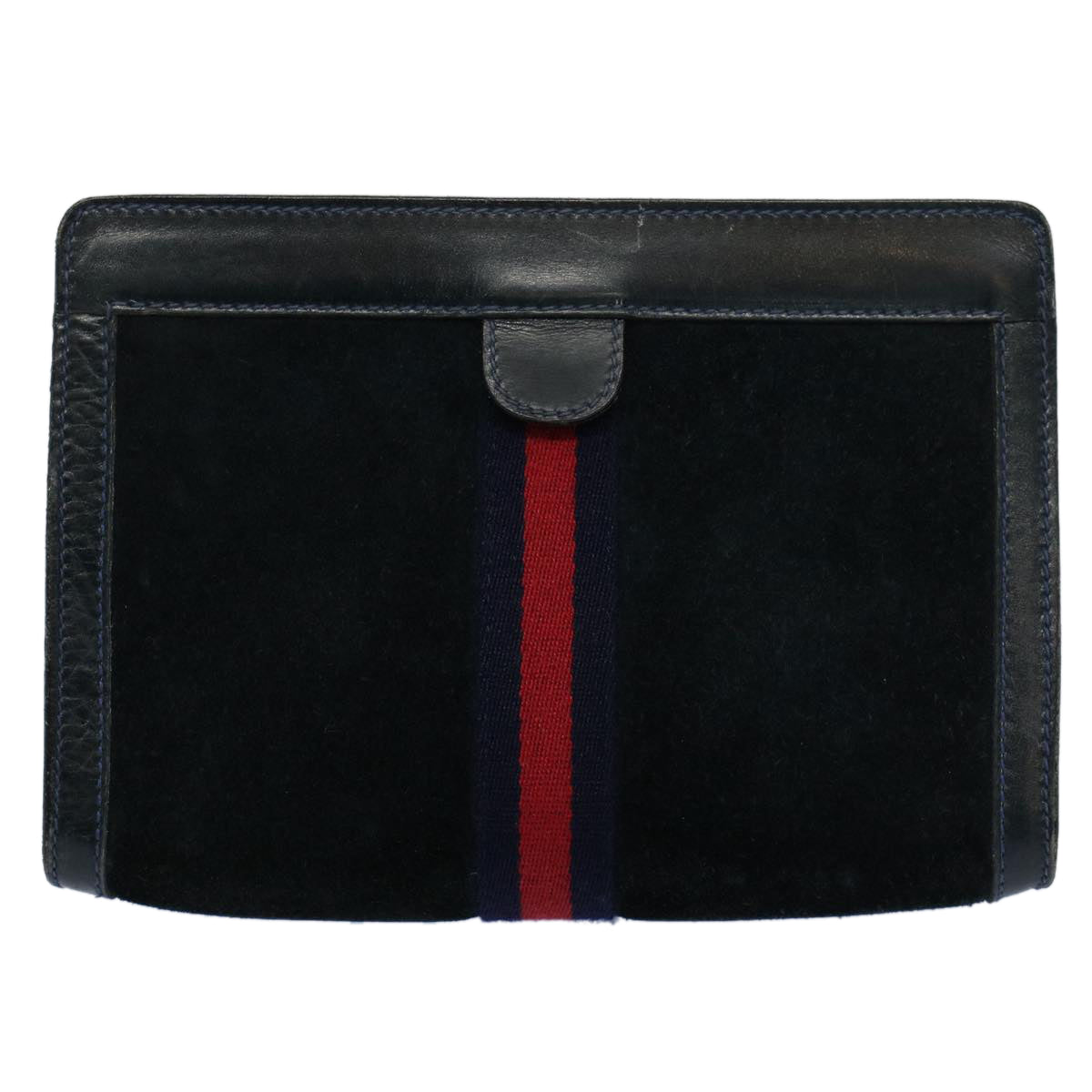 GUCCI Sherry Line Clutch Bag Suede Black Red Navy 37 014 2126 Auth bs9200