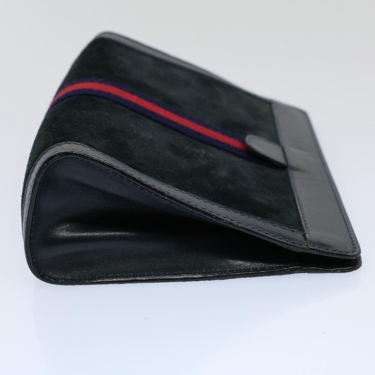 GUCCI Sherry Line Clutch Bag Suede Black Red Navy 37 014 2126 Auth bs9200