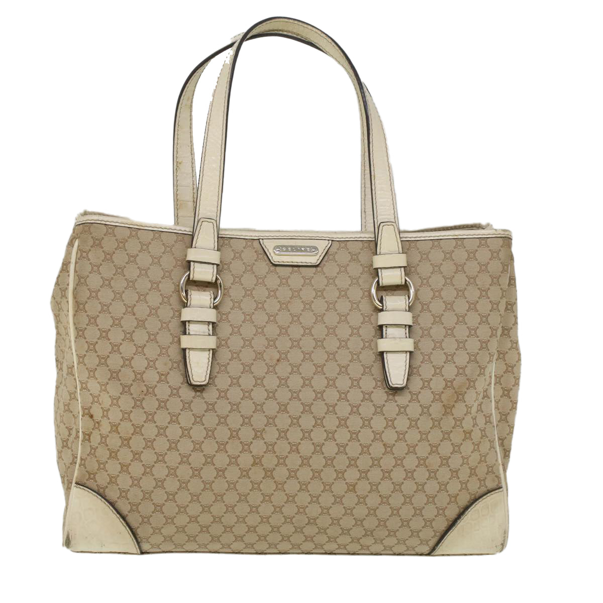 CELINE Macadam Canvas Tote Bag Beige Auth bs9213