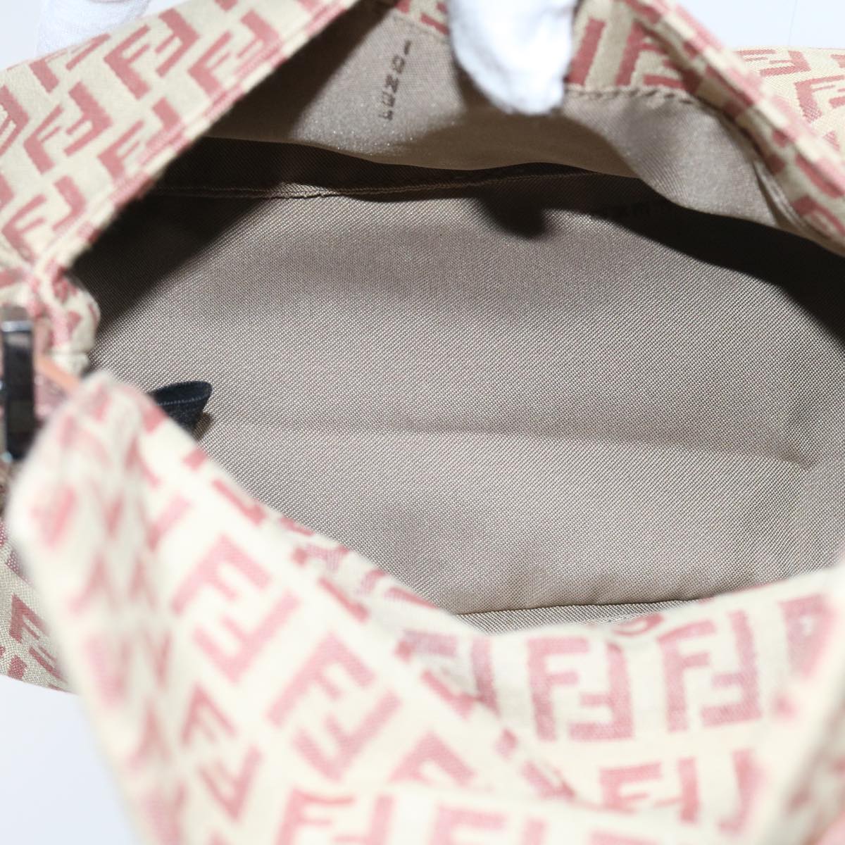 FENDI Zucchino Canvas Mamma Baguette Shoulder Bag Pink Auth bs9221