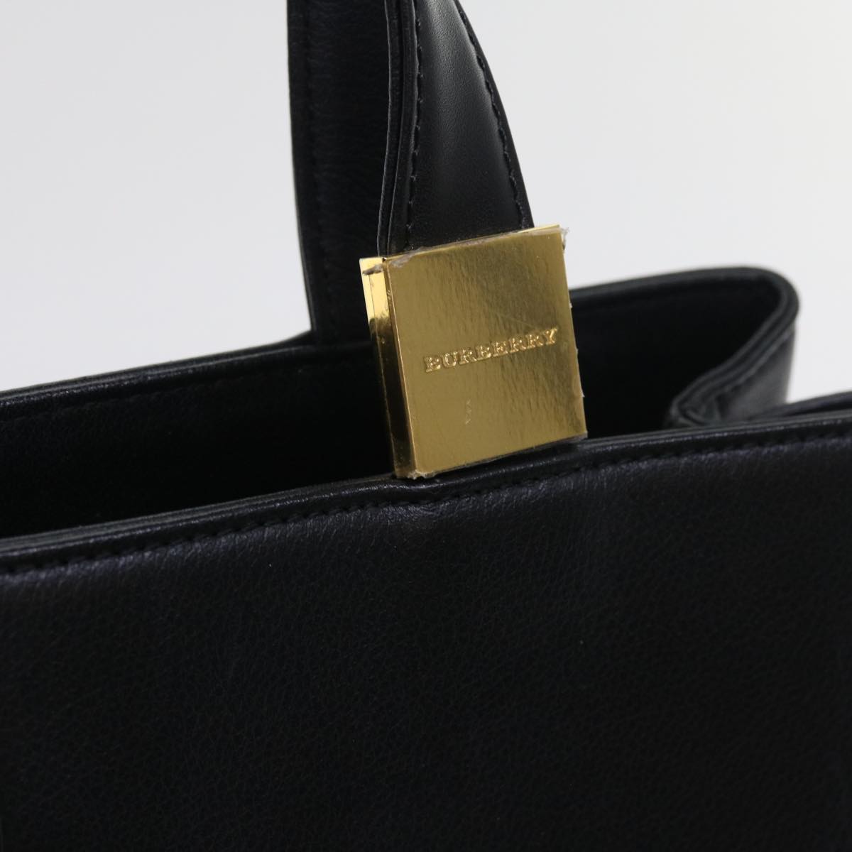 BURBERRY Tote Bag Leather Black Auth bs9227