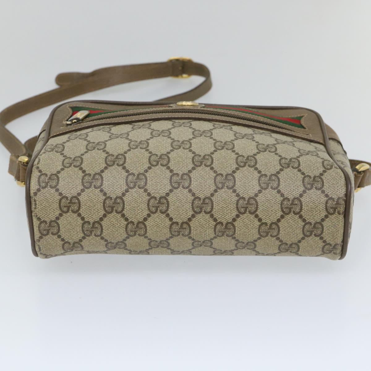 GUCCI GG Supreme Web Sherry Line Shoulder Bag Beige Red 56 02 087 Auth bs9230