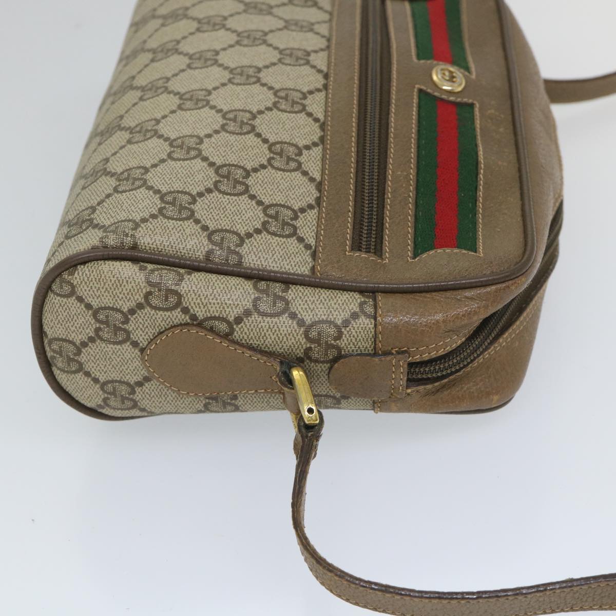 GUCCI GG Supreme Web Sherry Line Shoulder Bag Beige Red 56 02 087 Auth bs9230