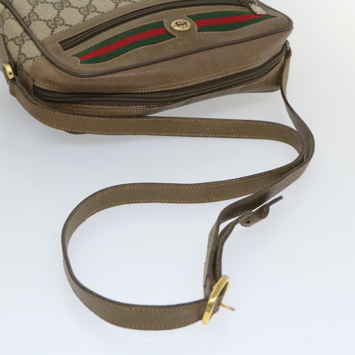 GUCCI GG Supreme Web Sherry Line Shoulder Bag Beige Red 56 02 087 Auth bs9230