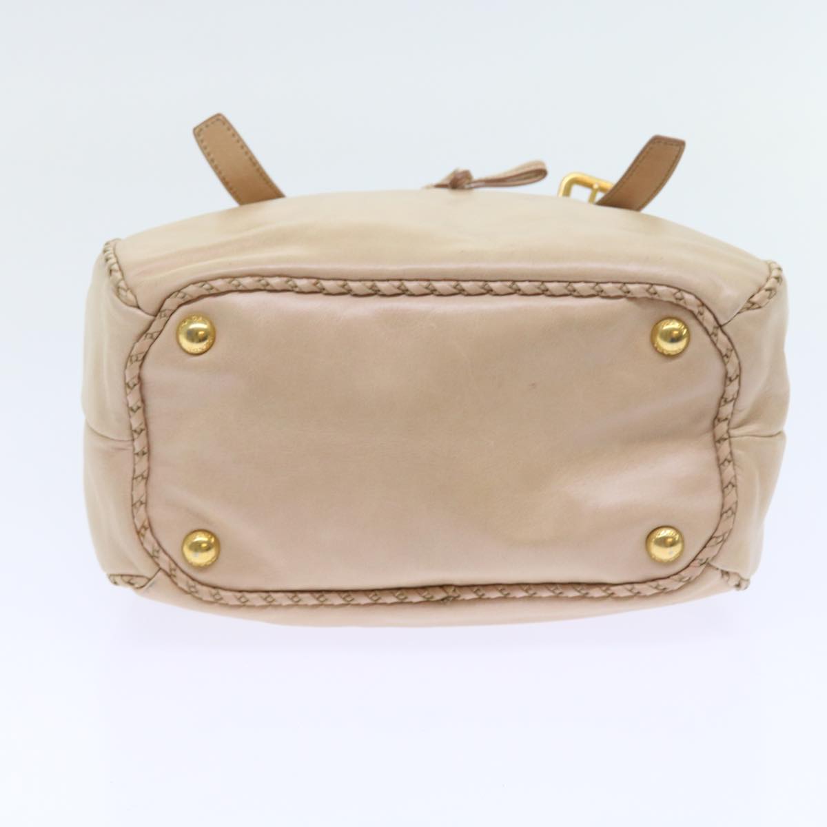 PRADA Hand Bag Leather 2way Beige Auth bs9238