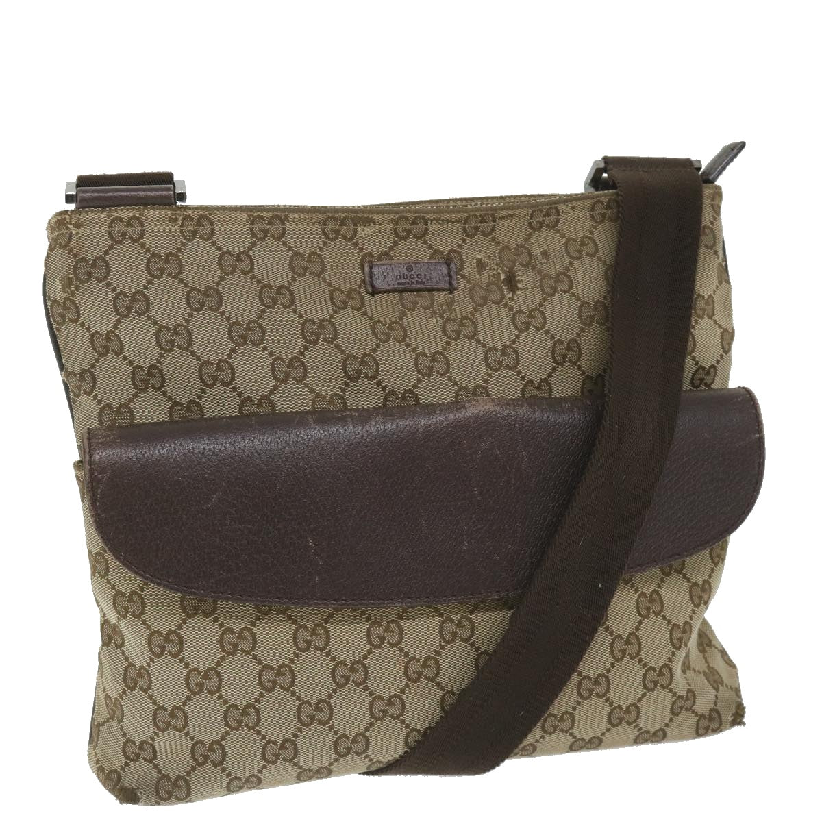 GUCCI GG Canvas Shoulder Bag Beige Brown 256100 Auth bs9239