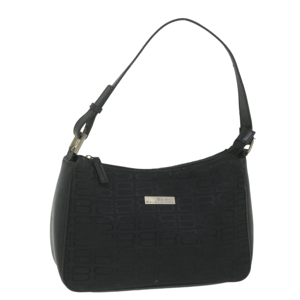 BALENCIAGA Shoulder Bag Canvas Leather Black Auth bs9243