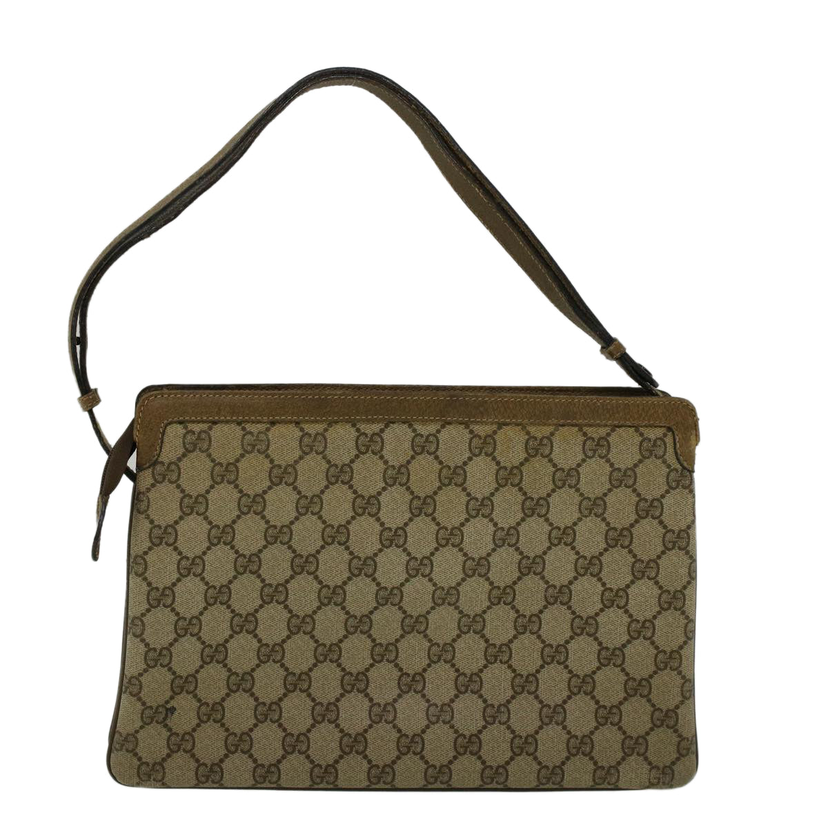 GUCCI GG Canvas Web Sherry Line Shoulder Bag PVC Leather Beige Green Auth bs9253 - 0