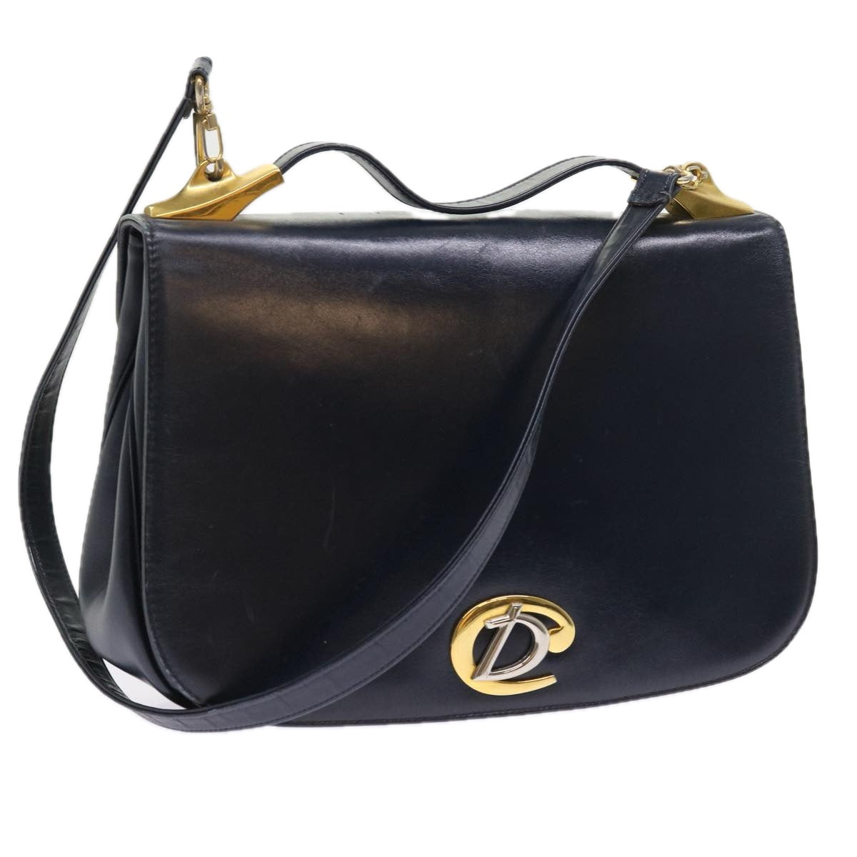 Christian Dior Shoulder Bag Leather 2way Navy Auth bs9266