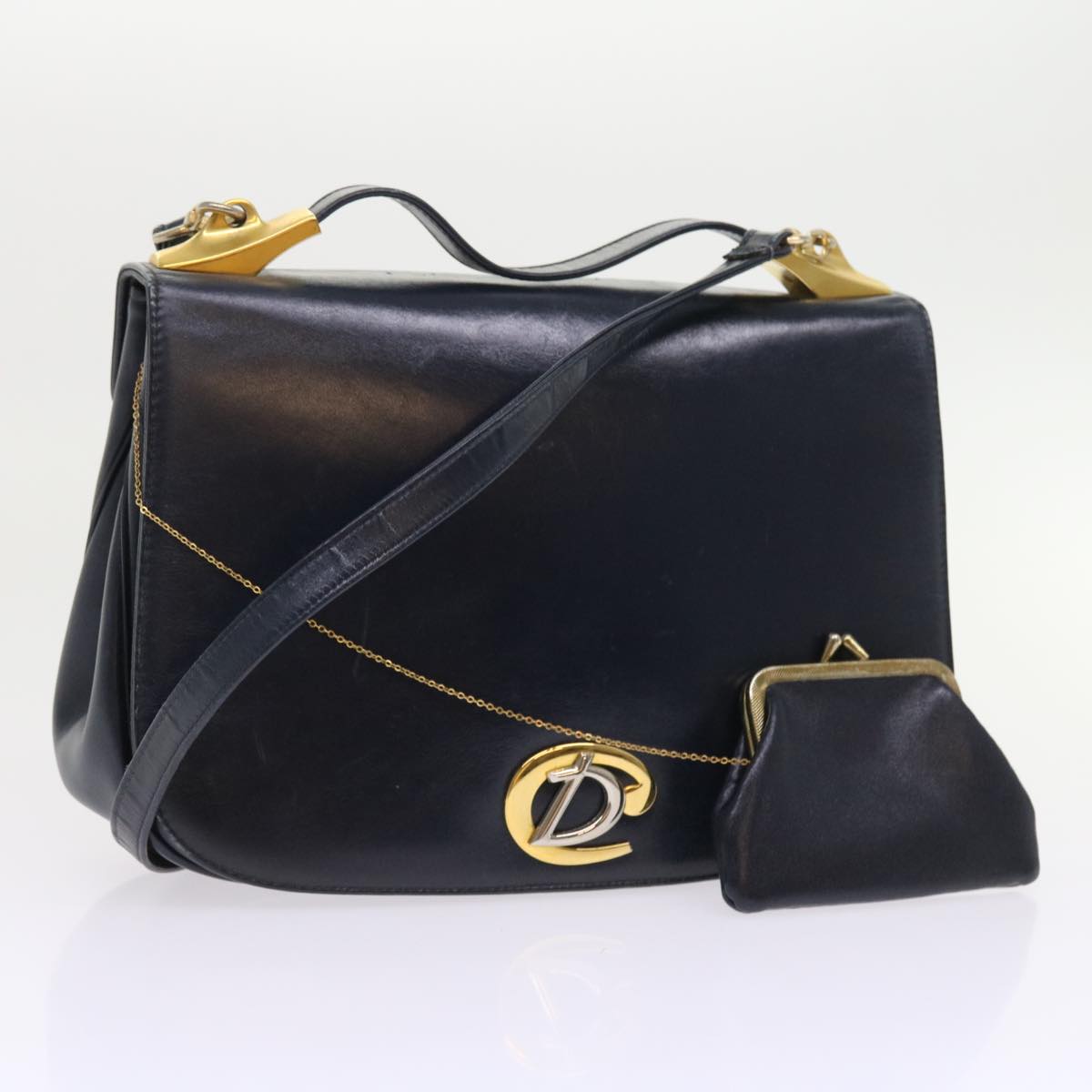 Christian Dior Shoulder Bag Leather 2way Navy Auth bs9266