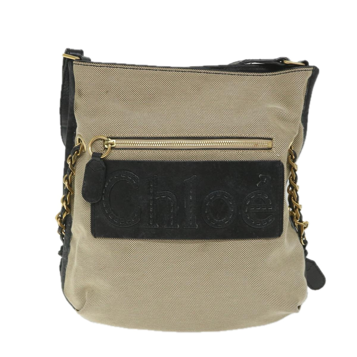 Chloe Harley Shoulder Bag Canvas Leather Beige Black Auth bs9282 - 0