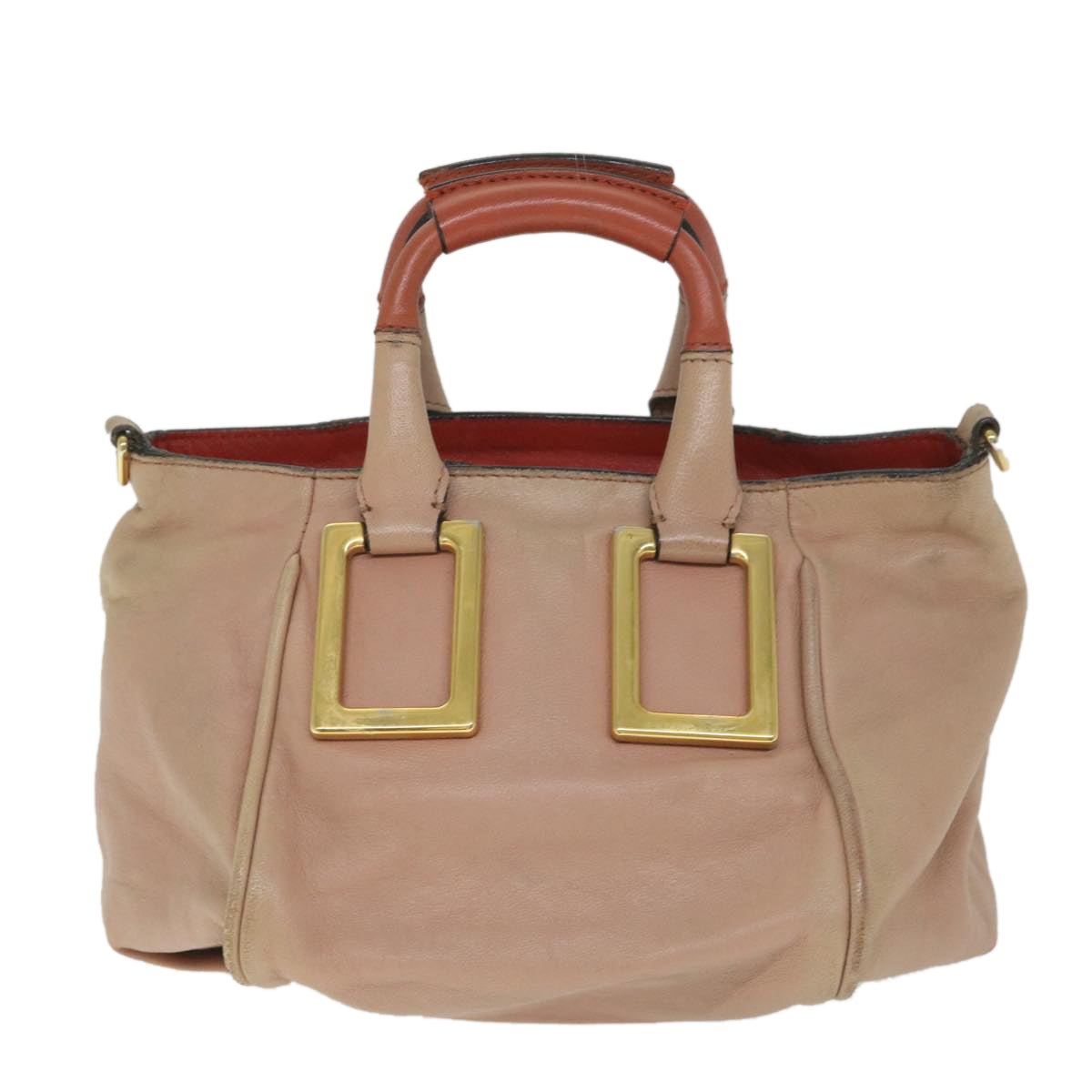 Chloe Etel Hand Bag Leather 2way Beige Pink Auth bs9283 - 0