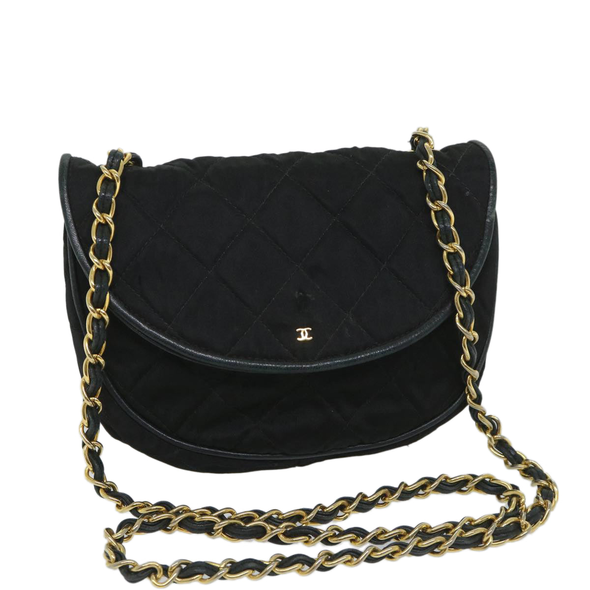 CHANEL Matelasse Chain Shoulder Bag Nylon Black CC Auth bs9310