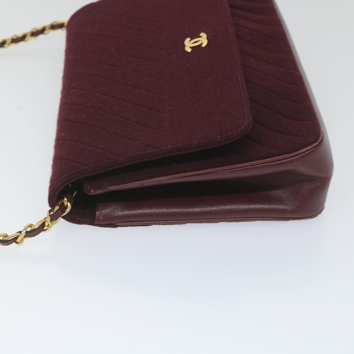 CHANEL Bias Stitch Chain Shoulder Bag Wool Wine Red CC Auth bs9332