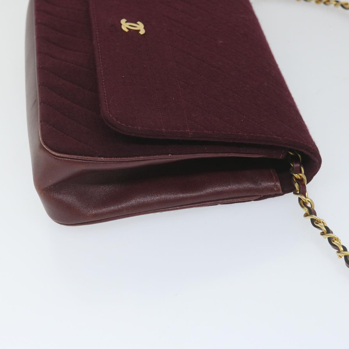 CHANEL Bias Stitch Chain Shoulder Bag Wool Wine Red CC Auth bs9332