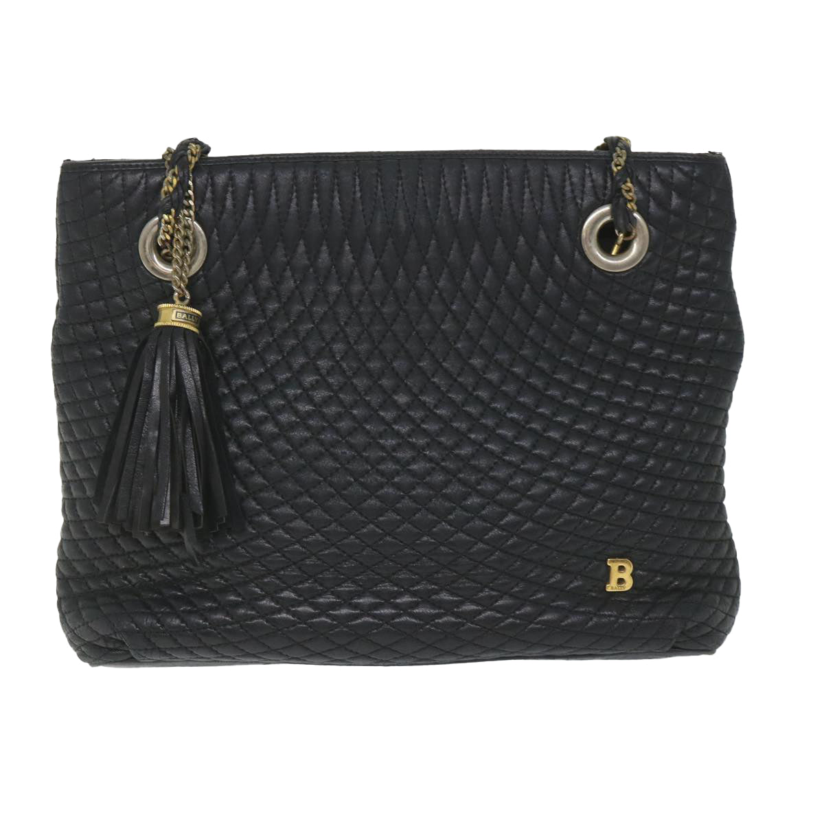 BALLY Quilted Shoulder Bag Leather Black Auth bs9339