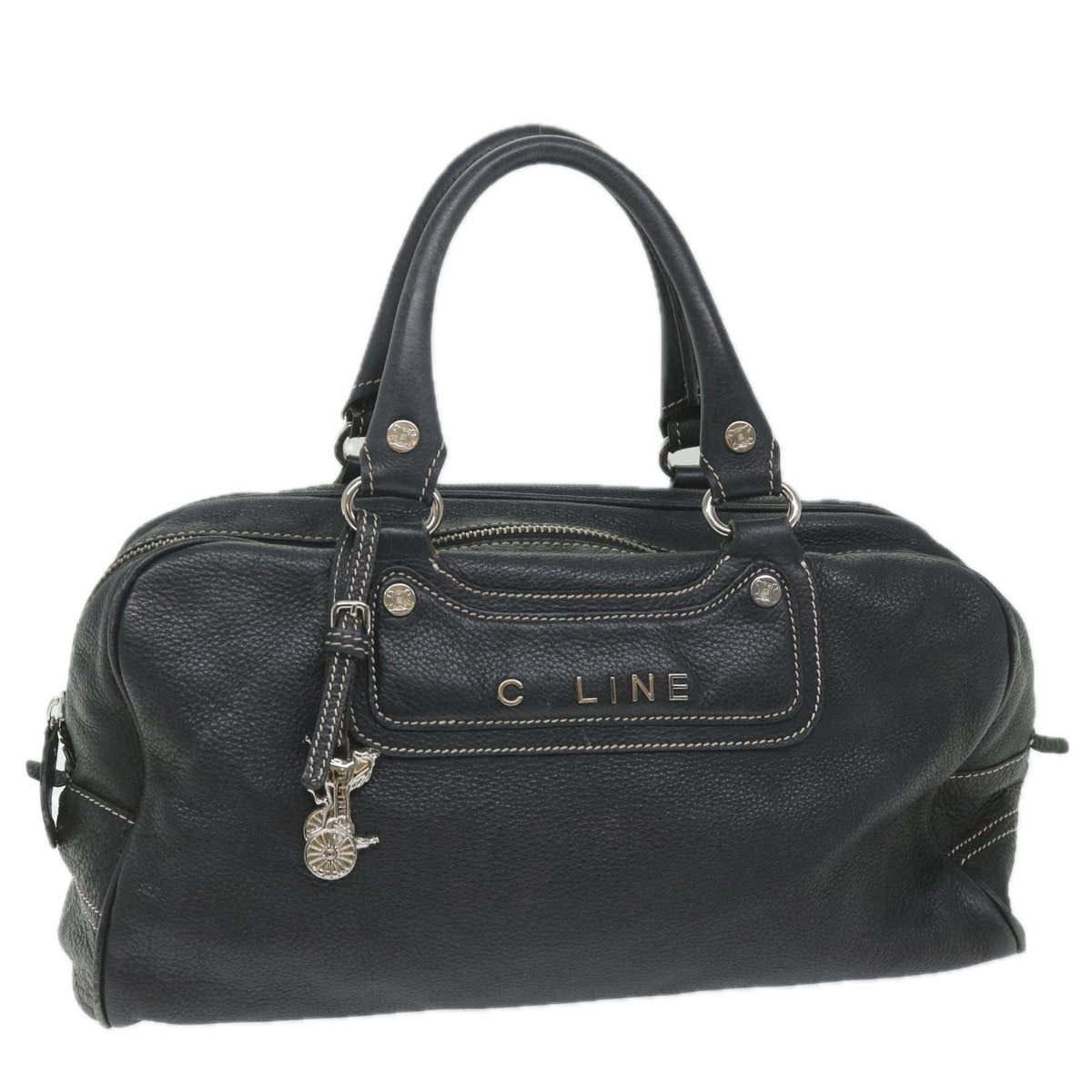 CELINE Hand Bag Leather Navy Auth bs9342