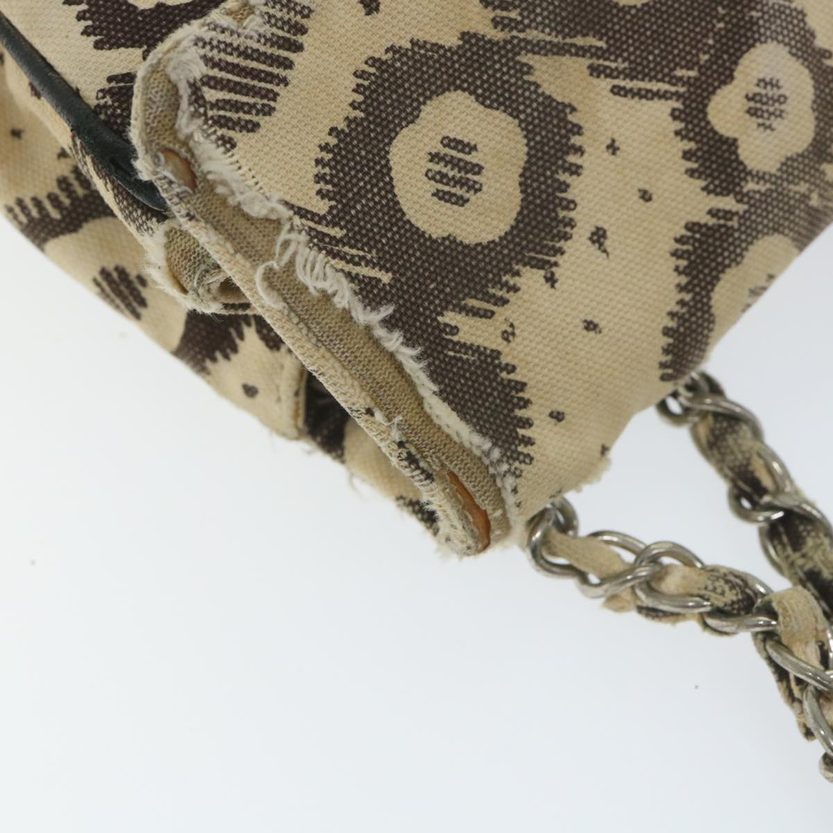 CHANEL Chain Shoulder Bag Canvas Beige CC Auth bs9358