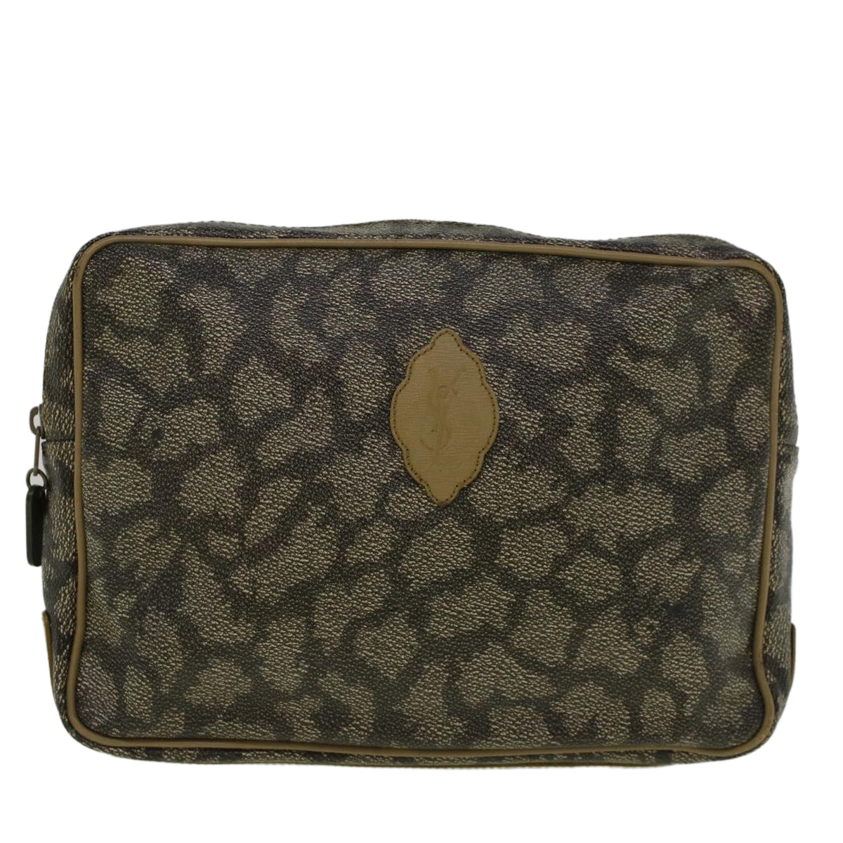 SAINT LAURENT Clutch Bag PVC Leather Gray Auth bs9362