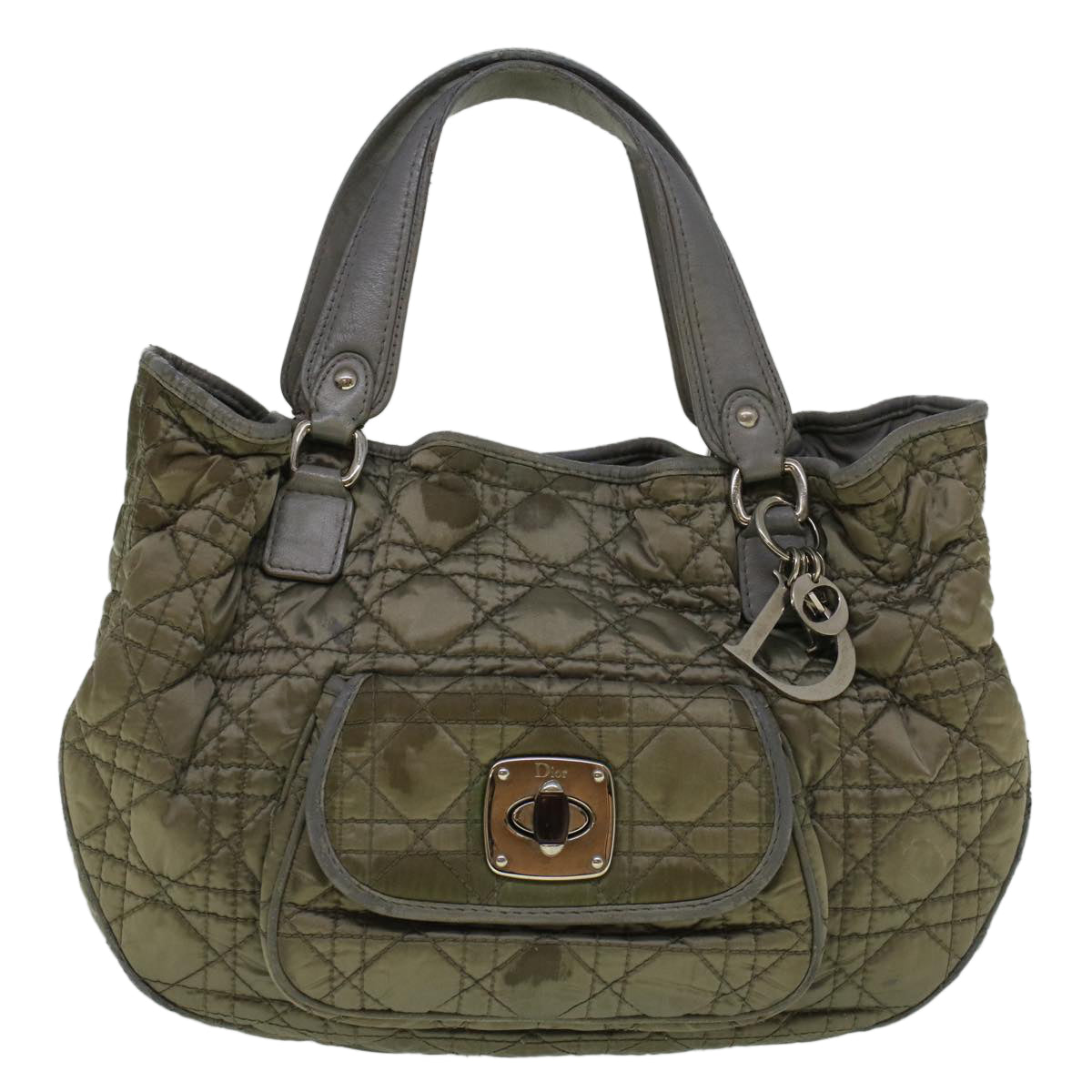 Christian Dior Canage Hand Bag Nylon Gray Auth bs9378