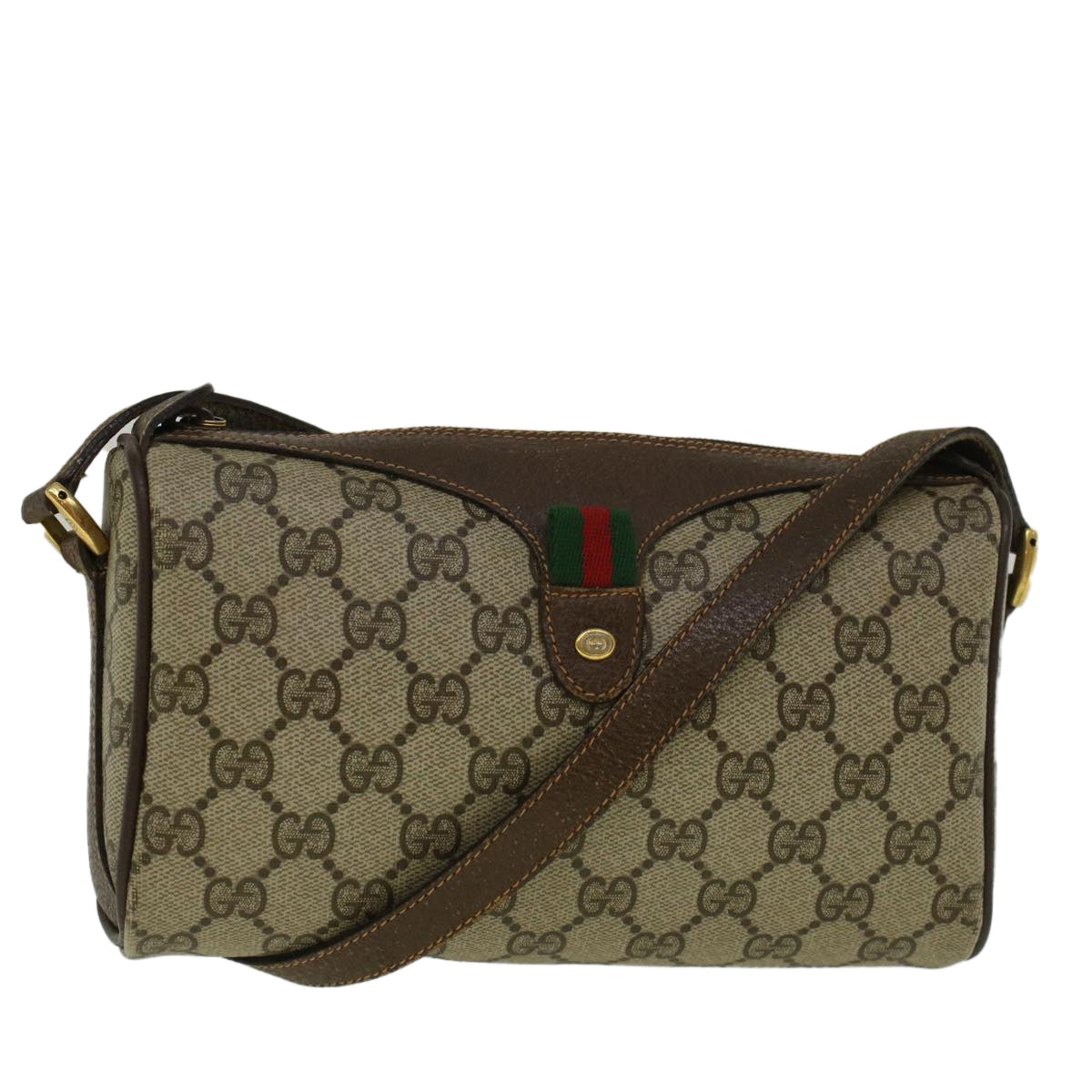 GUCCI GG Supreme Web Sherry Line Shoulder Bag Beige Red 89 02 018 Auth bs9379