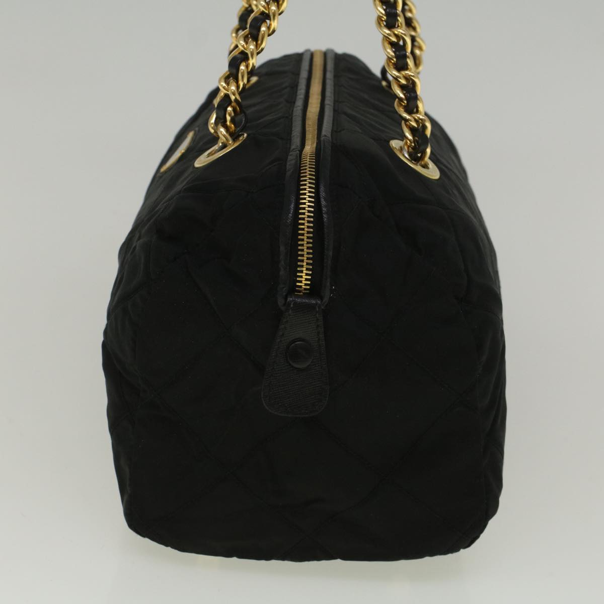 PRADA Chain Boston Bag Nylon Black Auth bs9384