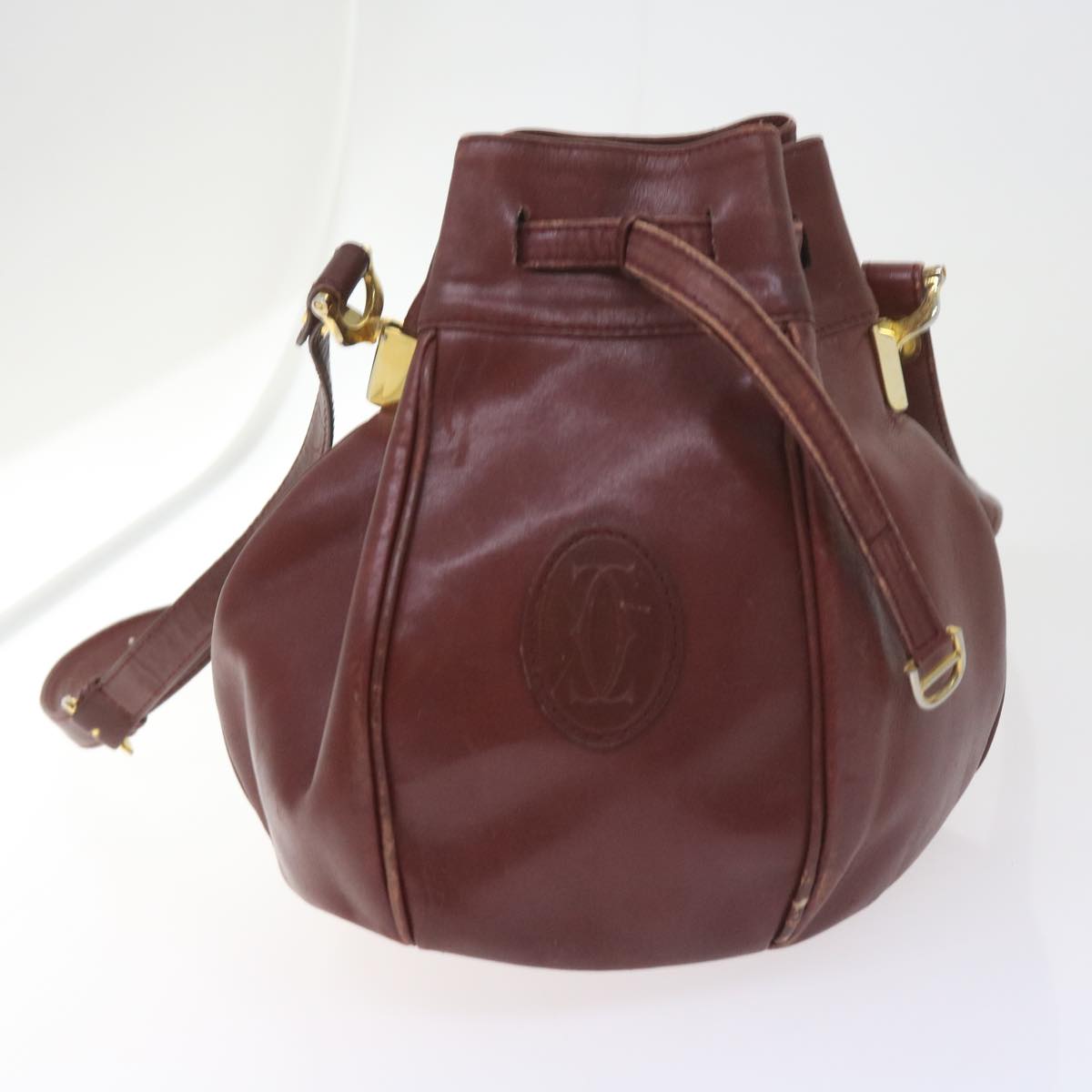 CARTIER Wallet Shoulder Bag Leather 6Set Wine Red Auth bs9386 - 0