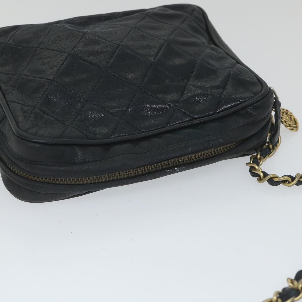 CHANEL Matelasse Chain Shoulder Bag Lamb Skin Black CC Auth bs9390