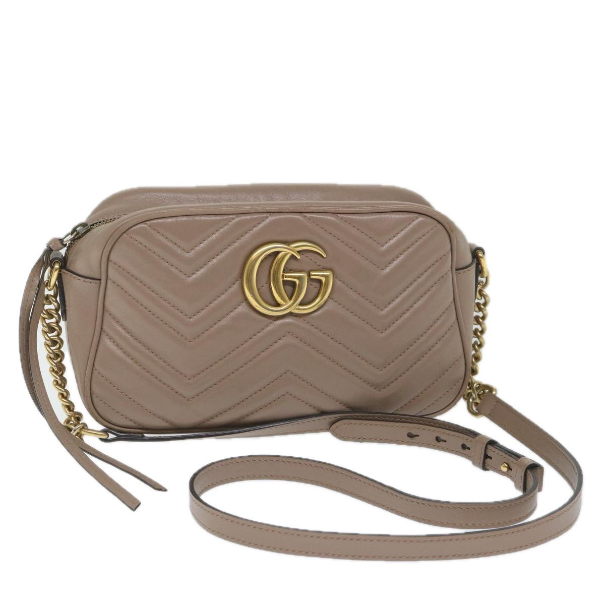 GUCCI GG Marmont Shoulder Bag Beige 447632 Auth bs9395