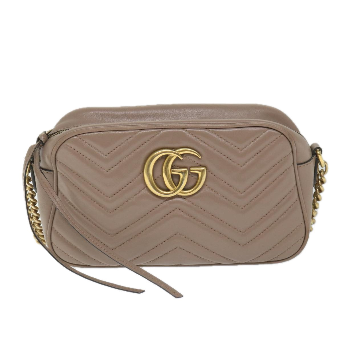 GUCCI GG Marmont Shoulder Bag Beige 447632 Auth bs9395