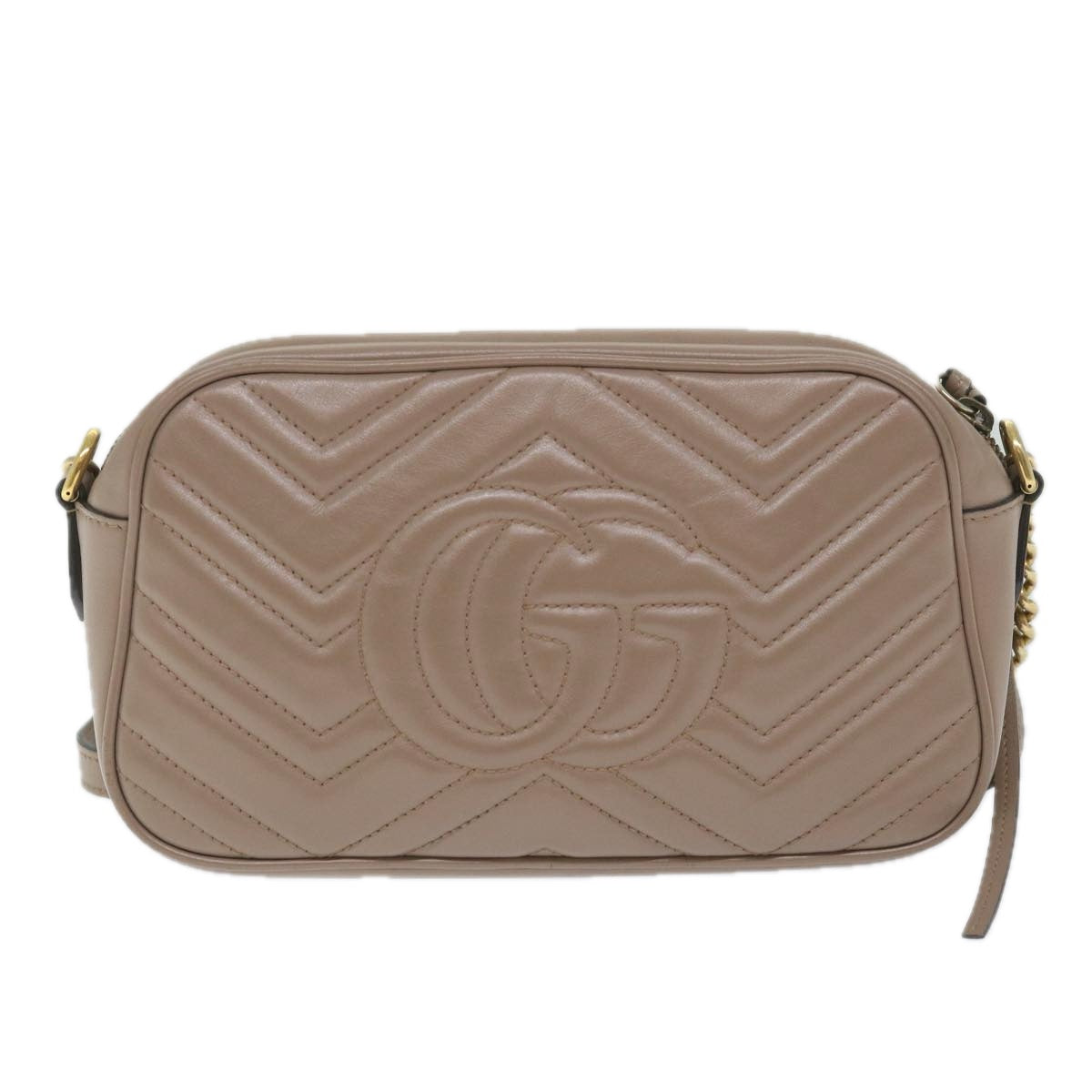 GUCCI GG Marmont Shoulder Bag Beige 447632 Auth bs9395