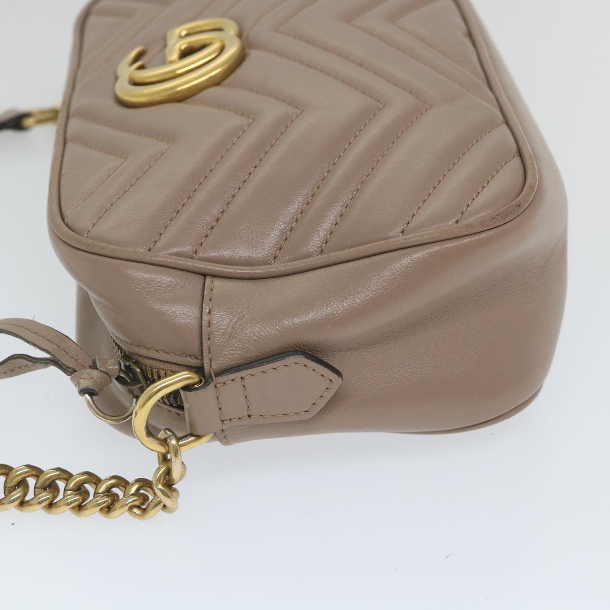 GUCCI GG Marmont Shoulder Bag Beige 447632 Auth bs9395