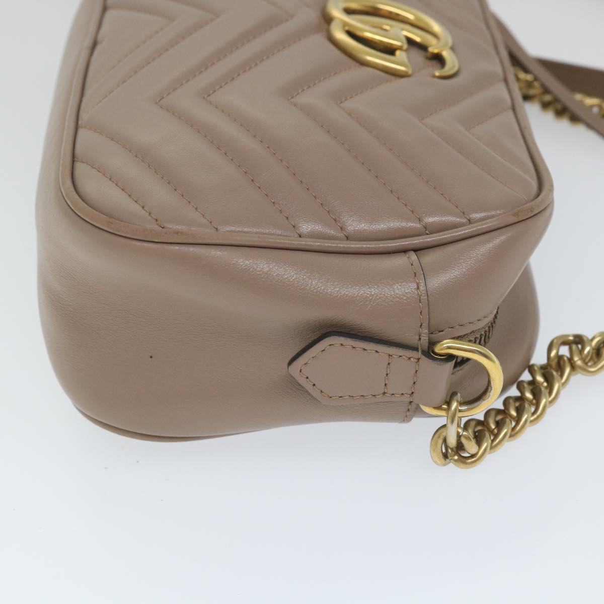 GUCCI GG Marmont Shoulder Bag Beige 447632 Auth bs9395