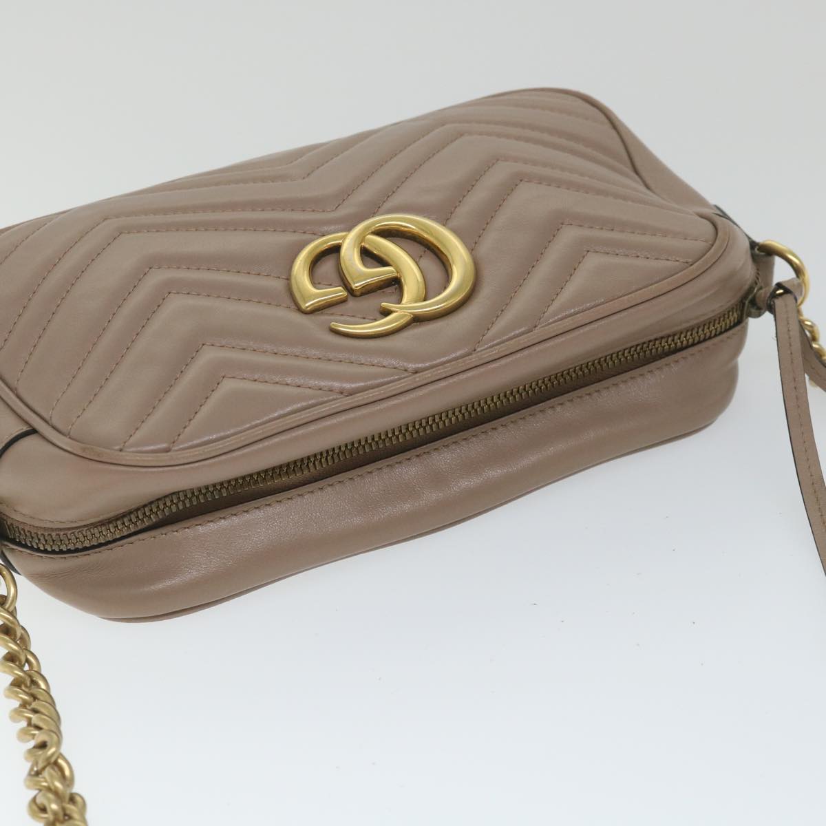 GUCCI GG Marmont Shoulder Bag Beige 447632 Auth bs9395