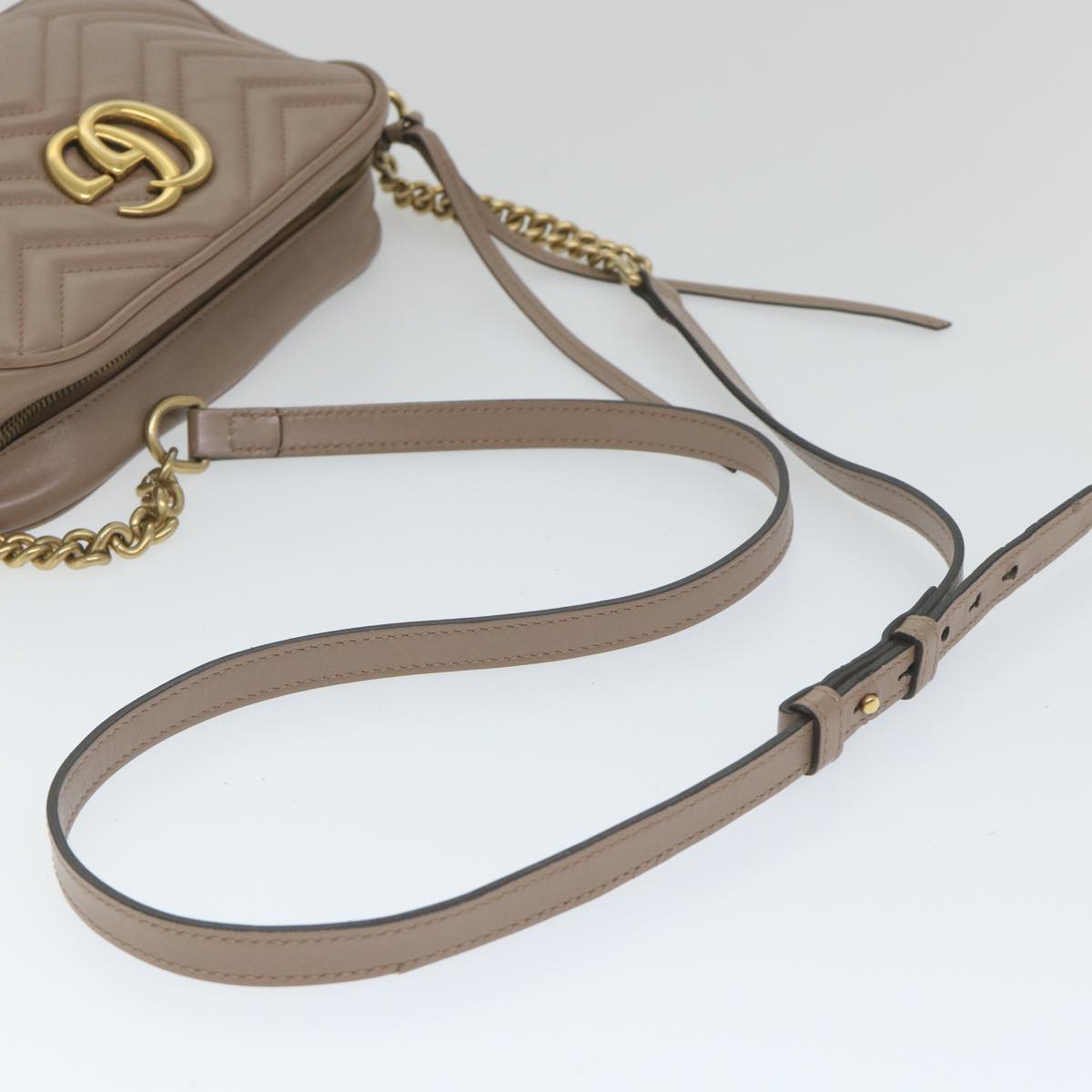 GUCCI GG Marmont Shoulder Bag Beige 447632 Auth bs9395