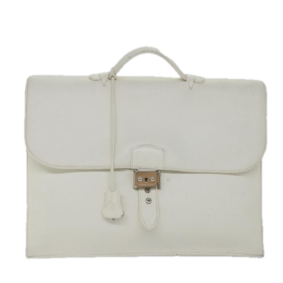 HERMES Sac Adepesh Business Bag Leather White Auth bs9397 - 0