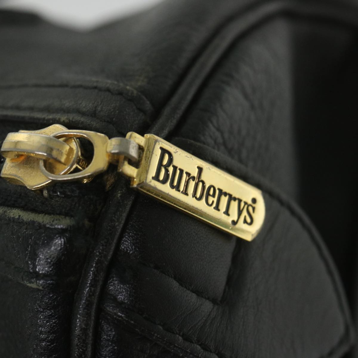 Burberrys Boston Bag Leather Black Auth bs9438