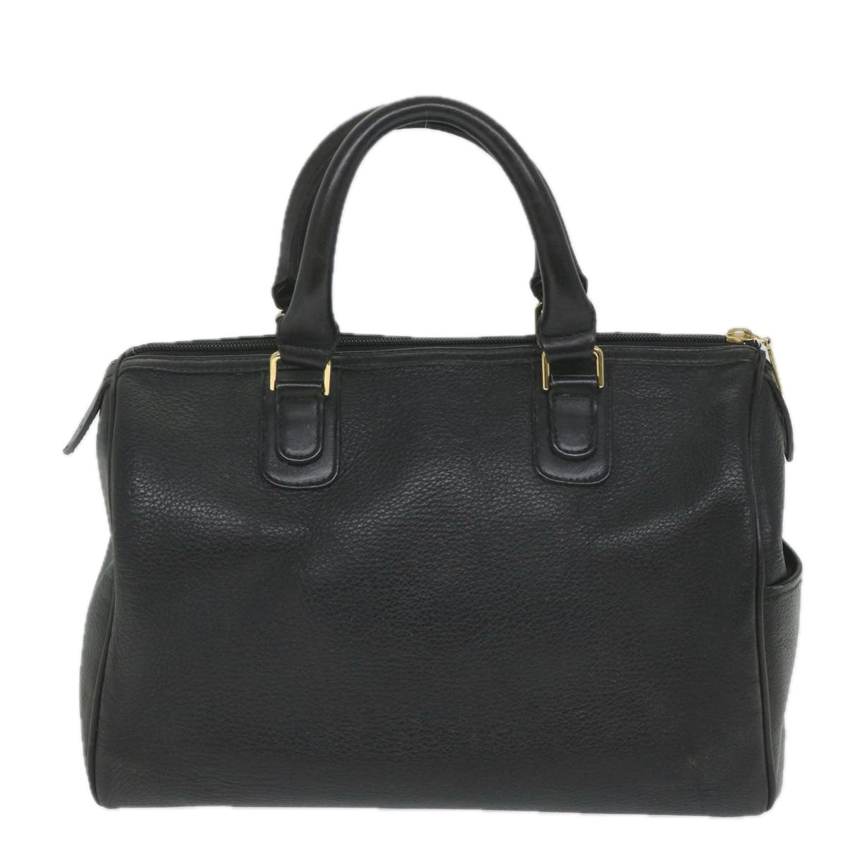 Burberrys Boston Bag Leather Black Auth bs9438 - 0