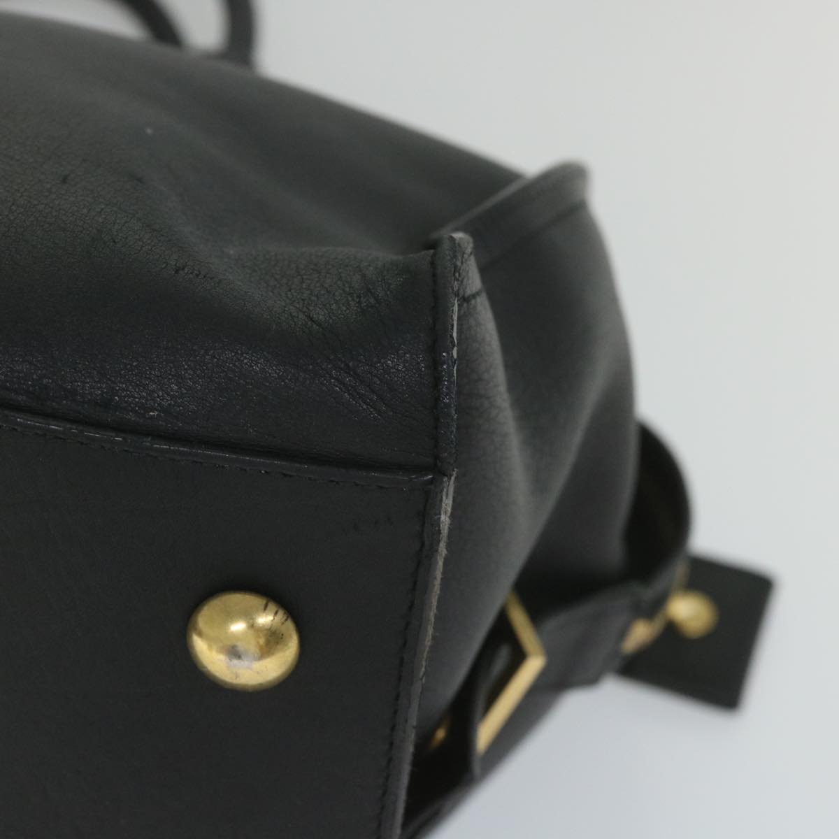 SAINT LAURENT Hand Bag Leather Black Auth bs9439
