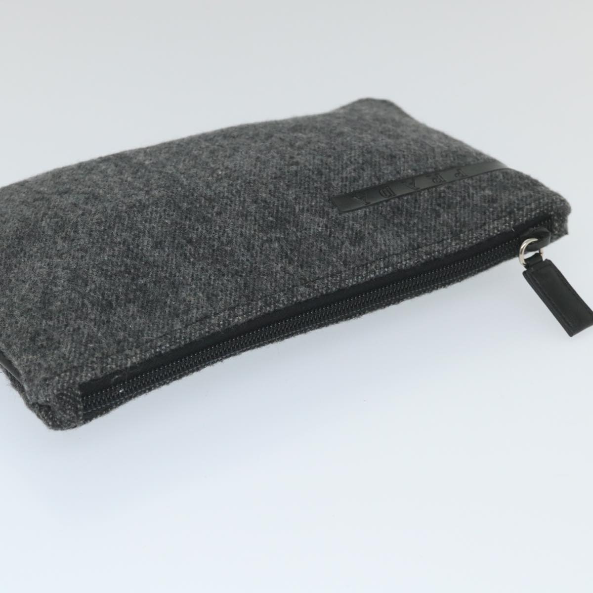 PRADA Sports Pouch Wool Gray Auth bs9440