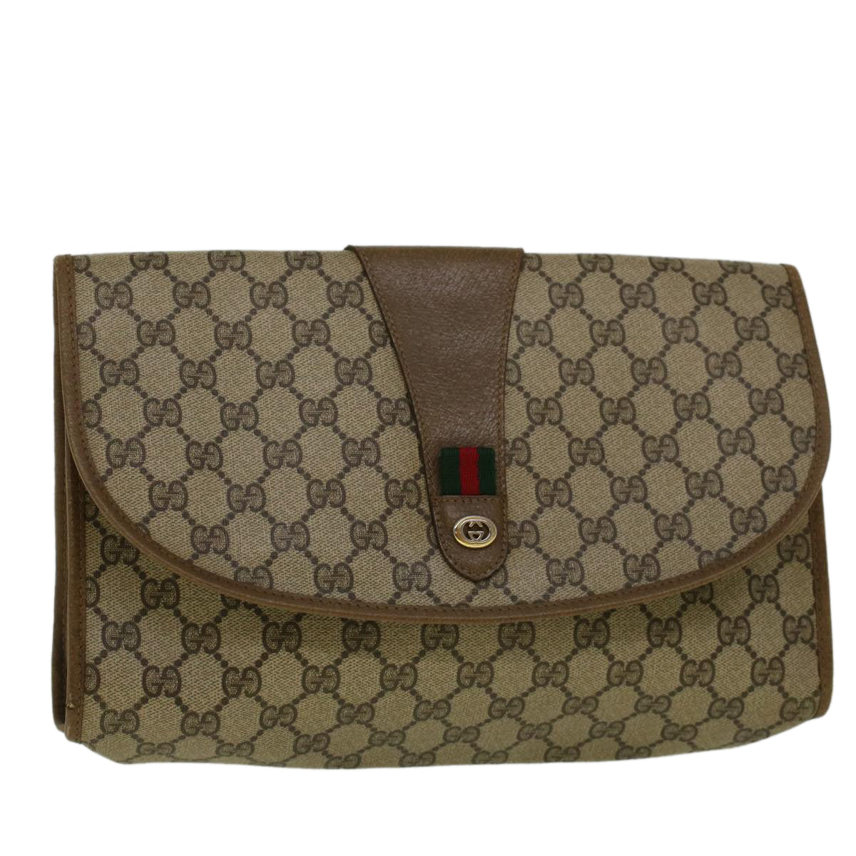 GUCCI GG Supreme Web Sherry Line Clutch Bag Red Beige 89 01 031 Auth bs9444