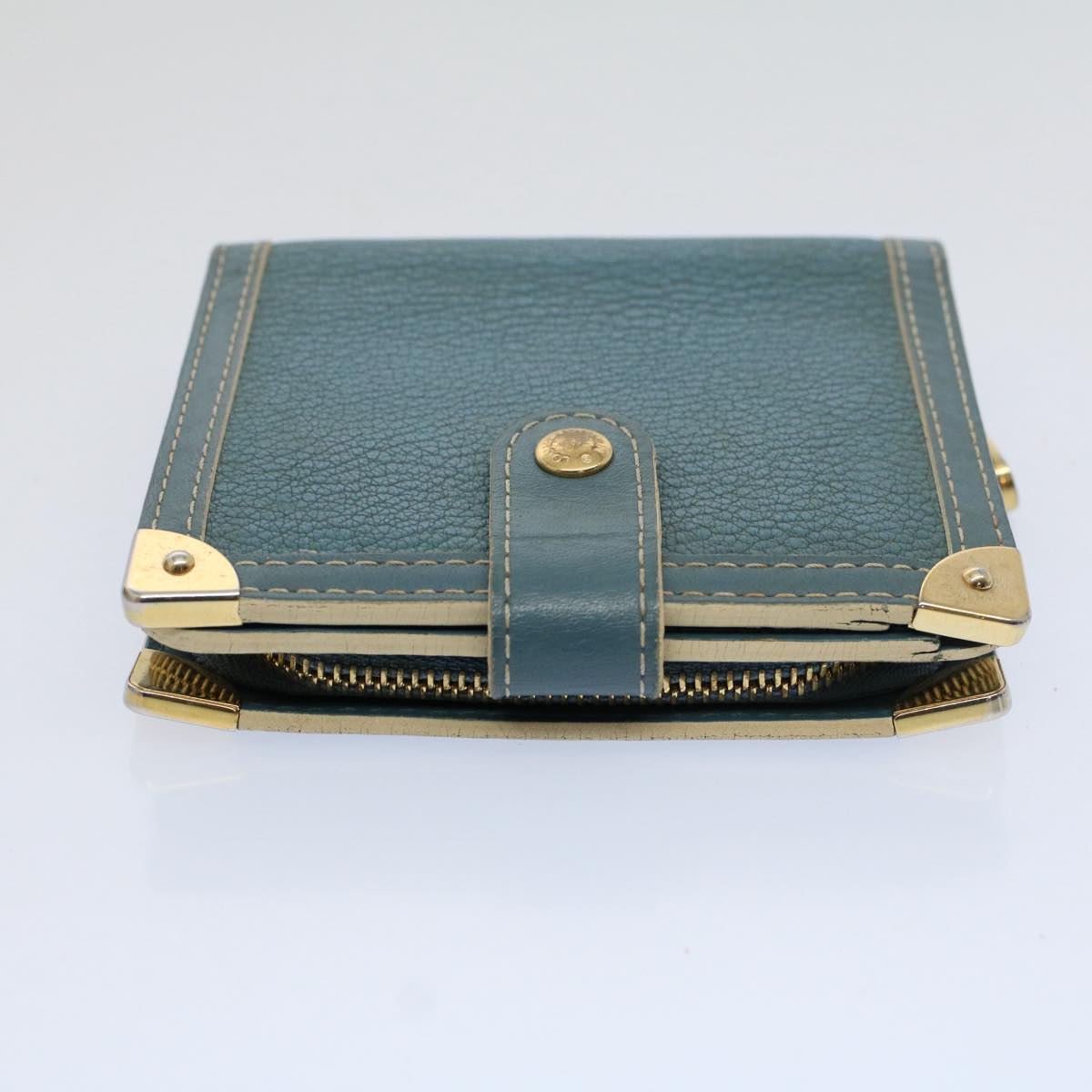 LOUIS VUITTON Suhari Compact Zip Wallet Leather Blue M91829 LV Auth bs9476