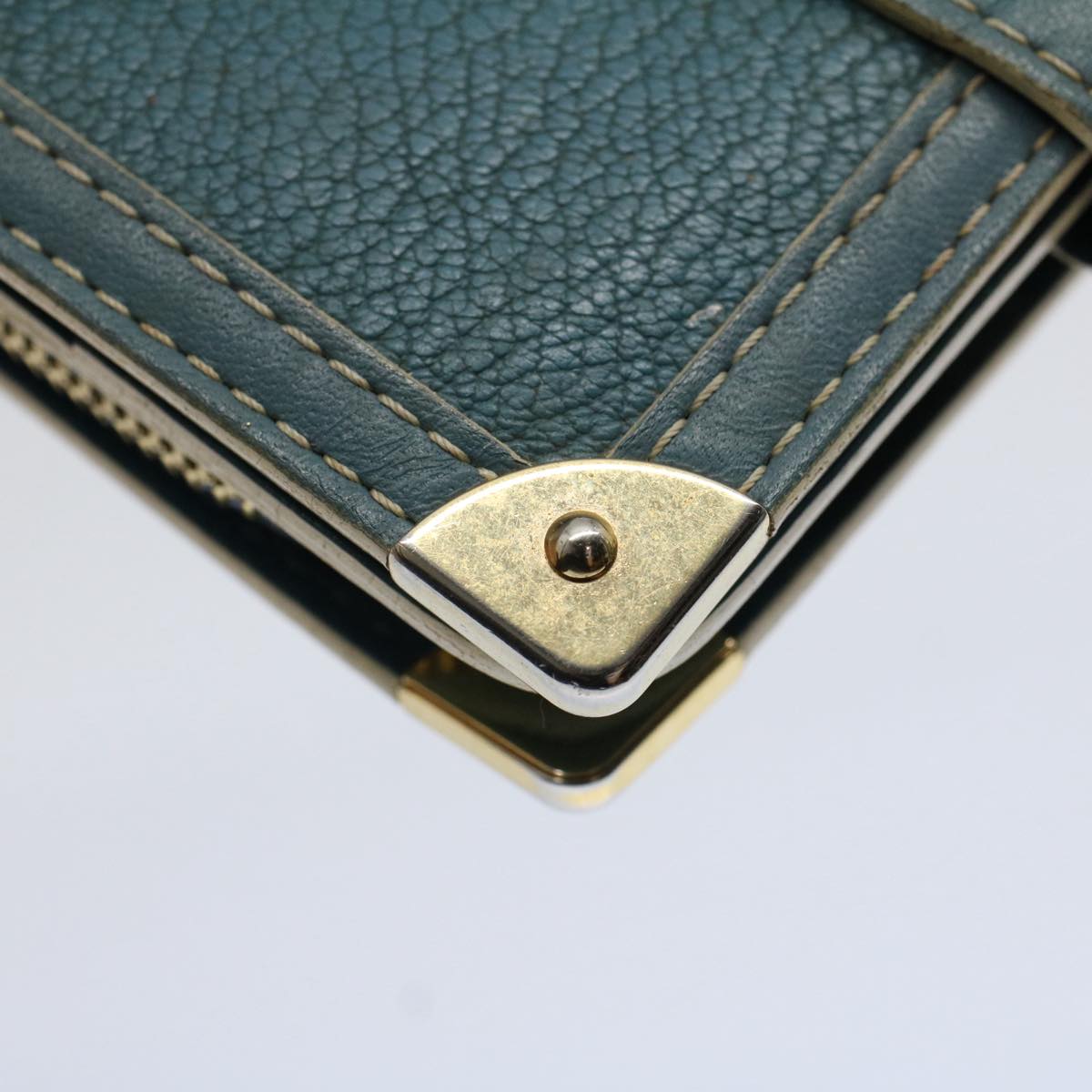 LOUIS VUITTON Suhari Compact Zip Wallet Leather Blue M91829 LV Auth bs9476