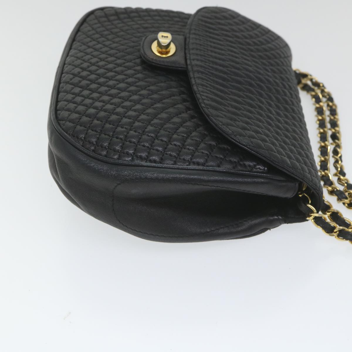 BALLY Quilted Chain Shoulder Bag Leather Black Auth bs9506