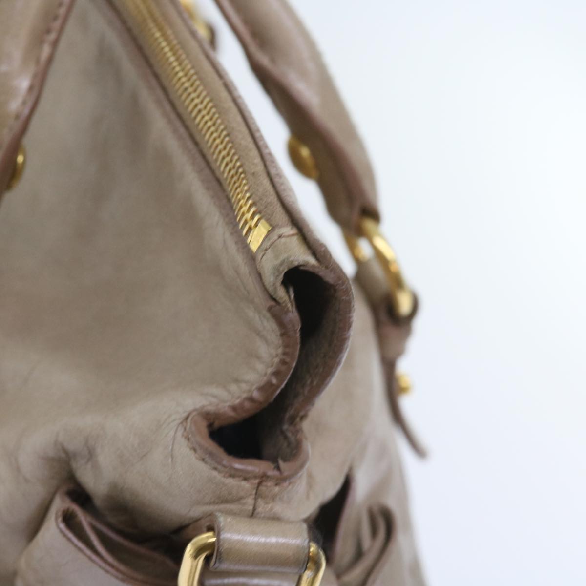 Miu Miu Shoulder Bag Leather 2way Beige Auth bs9550