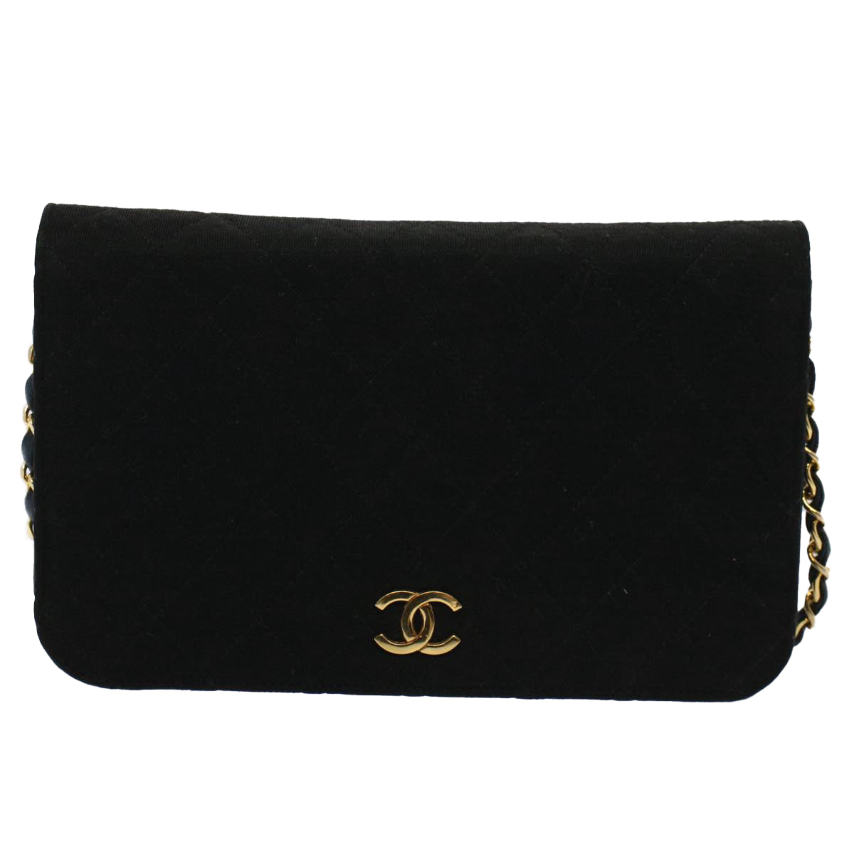 CHANEL Matelasse Chain Shoulder Bag cotton Black CC Auth bs9553 - 0